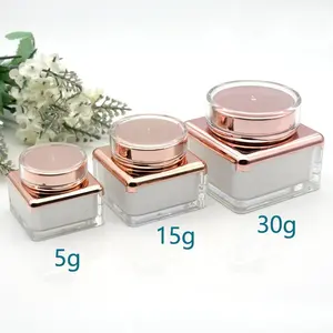 Lz pacote de 5g 15g 30g de creme, luxuoso, quadrado, rosa dourado acrílico, creme de parede dupla, frasco de plástico