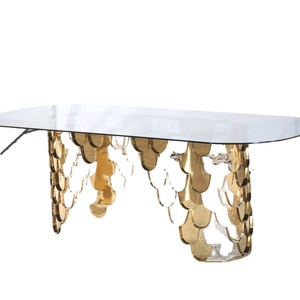 Mobili da ristorante da pranzo in vetro di lusso tavolo da matrimonio <span class=keywords><strong>tavoli</strong></span> da matrimonio con piano in vetro riflettente in acciaio inossidabile per eventi - Product Image 2