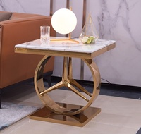 Table de salon moderne, luxe, intelligente, carrée, Table basse, or, acier inoxydable, Table d'appoint en marbre