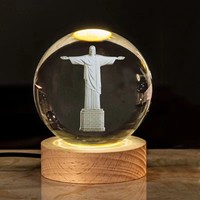 Base d'affichage USB multifonctionnelle avec support de lampe rotatif Nouveau style Veilleuse en verre de cristal gravée au laser 3D