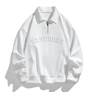 겨울 양털 점퍼 쿼터 지퍼 운동복 사용자 정의 유기농 면 3D 양각 대형 운동복 - Product Image 2