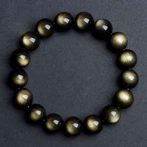 Bracelet extensible de perles rondes de 6 à 18mm de <span class=keywords><strong>pierres</strong></span> précieuses <span class=keywords><strong>semi</strong></span>-précieuses faites à la main en or obsidienne vente en gros - Product Image 2