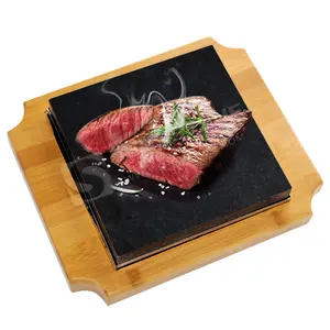 Factory OEM Stone Grill Food Serving Platter Set hot sizzling stone for BBQ Stainless Steel plate Lava Rock for Cooking Steak