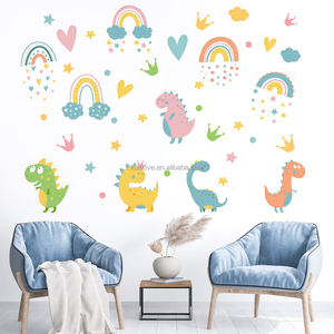 Dessin animé <span class=keywords><strong>dinosaure</strong></span> arc-en-ciel <span class=keywords><strong>Stickers</strong></span> muraux <span class=keywords><strong>chambre</strong></span> d'enfants maternelle décoration PVC papier peint autocollants muraux auto-adhésifs - Product Image 4