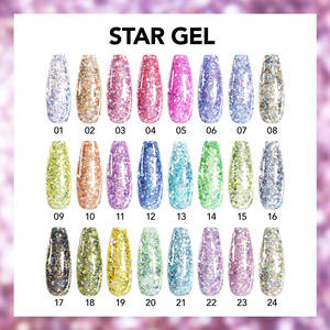 Esmalte de Uñas en Gel UV Robifel, 24 Colores, Brillo Estelar, Esmalte de Gel con Purpurina en Forma de Estrella, Colección para Todas las Temporadas, <span class=keywords><strong>Manicura</strong></span> Desprendible, Hazlo Tú Mismo - Product Image 1