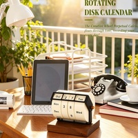 Calendrier perpétuel rotatif classique en bois, calendrier de compte à rebours de bureau pour la décoration de bureau et d'école