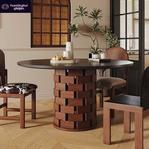 Table à manger en bois massif de style Wabi-Sabi rétro français du milieu du siècle avec fonction <span class=keywords><strong>plaque</strong></span> de cuisson à <span class=keywords><strong>induction</strong></span> <span class=keywords><strong>pour</strong></span> petit appartement - Product Image 3