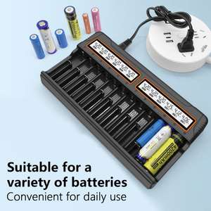 Base Adaptadora Inteligente LTY con Cargador de Baterías de 12 Bahías, Pantalla LCD, Compatible con Carga Mixta de Varias Baterías, Hecho en China A582 - Product Image 5