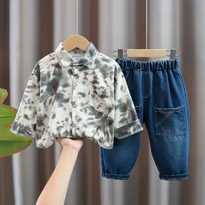 2023 новая детская одежда осенний костюм новая рубашка для маленьких мальчиков блузка рубашка джинсовые брюки комплект из двух предметов