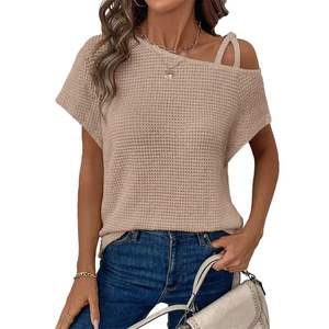 Camiseta de punto con hombros descubiertos de verano a la moda para mujer - Product Image 4