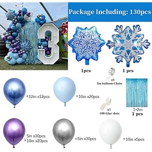 Décorations de fête sur le thème de la <span class=keywords><strong>reine</strong></span> <span class=keywords><strong>des</strong></span> <span class=keywords><strong>neiges</strong></span> avec ballons bleus et violets, ballon en feuille de flocon de neige, ballons joyeux anniversaire, fête à thème T034 - Product Image 3