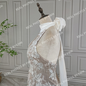 Vraies photos de haute qualité robe de mariée sirène en dentelle pailletée à licou pour femmes élégantes robe de mariée pour mariage 15889 - Product Image 6