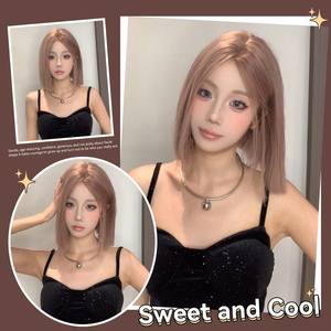 Perruque Courte Droite Monet Garden Lace Front Rose Brun Couverture Complète de la Tête Ligne de Cheveux Naturelle Fibre Kanekalon 13x6 - Product Image 4