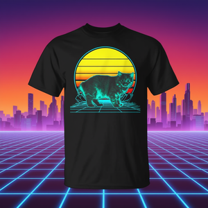 เสื้อยืดย้อนยุค manx Cat vaporwave ผ้าฝ้าย100% ดำสำหรับทุกเพศขนาดผู้ใหญ่ M L XL XXL - Product Image 3
