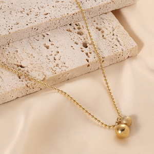 Collar de cuentas redondas dobles doradas, cadena de clavícula pulida y esmerilada para mujer, joyería de moda para uso diario - Product Image 5