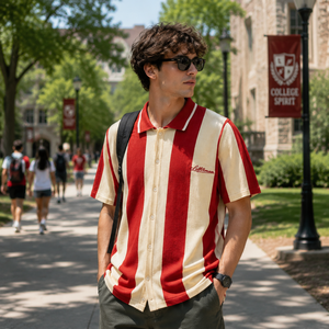 Camiseta Polo de Punto Personalizada OEM para Hombre, Estilo Universitario Vintage, Manga Corta, Retro, a Rayas, para Clubes - Product Image 1