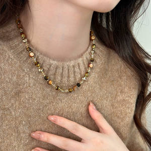 Cuentas de perlas de cristal de ojo de tigre marrón <span class=keywords><strong>Natural</strong></span> para mujer, joyería, collar de cuentas de café, cadena de suéter - Product Image 3