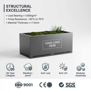 Fioriera in Metallo da Esterno con Finitura Effetto Legno, Contenitore Rettangolare Lungo per Giardino, <span class=keywords><strong>Balcone</strong></span> e Paesaggistica - Product Image 4