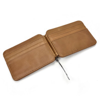 Dompet tempat kartu kulit asli pria, minimalis Vintage dengan klip uang untuk perjalanan & bisnis menggunakan kartu kredit