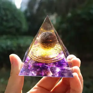 Grosir amethyst bola kristal orgonite piramida dengan batu obsidian chakra energi-Ortonite Piramida 60Mm Bola Kristal Berasap dengan Amethyst Reiki Energy Yoga Meditasi Orgone