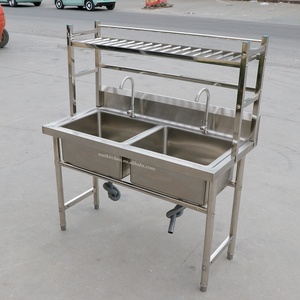 <span class=keywords><strong>Fregadero</strong></span> Doble de Acero Inoxidable para Cocina Comercial con Grifo, Superficie Cepillada Hecha a Mano, Soporte Independiente y Patas Ajustables - Product Image 2