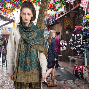 ผ้าพันคอพัชมีนาอินเดียและตุรกีคุณภาพสูง ดีไซน์ใหม่ ลายแจ็คการ์ดแบบชาติพันธุ์ ผ้าคลุมศีรษะแบบอาหรับ ผ้าคลุมไหล่แฟนซีสำหรับฤดูร้อน - Product Image 3