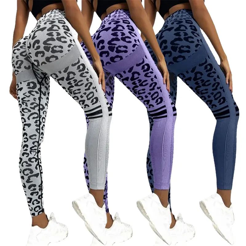 New Product Leopard Stripe Seamless Leggings High Waist High Elastic Breathable Push Up Tights Leggings for Women