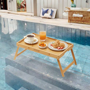 클래식 서빙용 유연한 스탠딩 대나무 트레이 홀더, 탈부착 가능한 디자인, 접이식 다리, 래커 마감, 다기능 대형 음식 트레이 - Product Image 3