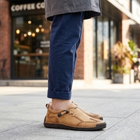 Mocassins pour hommes en cuir véritable antidérapants à enfiler avec surpiqûres, décontractés, tendance, polyvalents, pour l'extérieur, semelle extérieure en caoutchouc