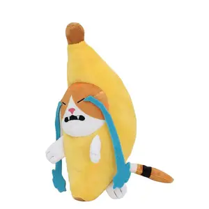 J989 10英寸专用悲伤香蕉猫家居办公室装饰便携式依偎哭泣香蕉小猫毛绒玩具