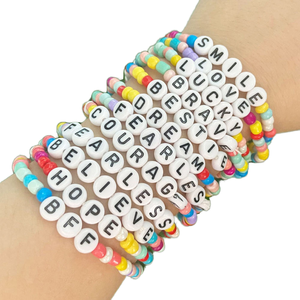 Cuentas de semillas, pulseras de cuentas coloridas, pulsera encantadora de la suerte BFF, joyería hecha a mano, Letra de cristal, venta al por mayor, moda para niñas, <span class=keywords><strong>Jade</strong></span> - Product Image 1