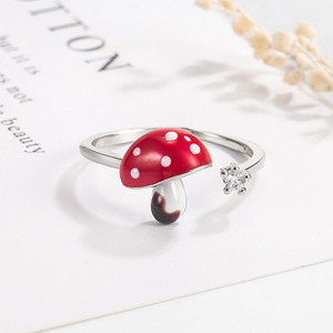 Bague champignon vintage inspirée de Bobo Natura pour femmes Dainty Red Fly Agaric Mushrooms Good Luck Wedding Jewelry - Product Image 4