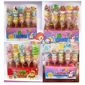 Oem ODM nhà sản xuất tùy chỉnh Kẹo mềm <span class=keywords><strong>chamallow</strong></span> phim hoạt hình động vật giáng sinh hình dạng Fluffy Marshmallow kẹo Lollipop - Product Image 1