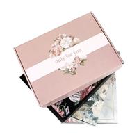 Boîte en papier rose personnalisée avec impression de motifs floraux, boîte pliante en carton ondulé, boîte d'emballage cadeau pour cosmétiques et vêtements