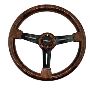 Volant en bois de pêche de haute qualité, classique et rétro, 350 mm, avec support électroplaqué et plateau profond en ABS de 5 branches - Product Image 1
