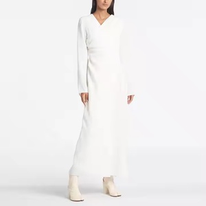 Vestido Maxi de Lino Personalizado para Mujer, Manga Larga, Cuello en V, Casual, Holgado, con Abertura Lateral, Talla XS, Tejido Sólido, para Primavera, Verano y Otoño - Product Image 2