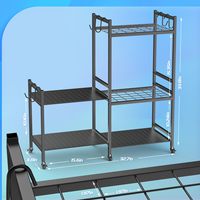 Étagère de rangement d'outils de jardin en métal à 2 niveaux avec 6 crochets pour extérieur, chariot organisateur d'outils de jardin, support de rangement d'outils