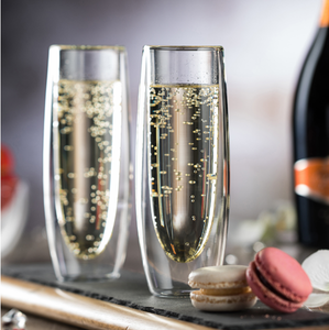 Double Paroi Borosilicate <span class=keywords><strong>Sans</strong></span> <span class=keywords><strong>Pied</strong></span> Champagne <span class=keywords><strong>Flûtes</strong></span> En Verre Pour Mariage - Product Image 2