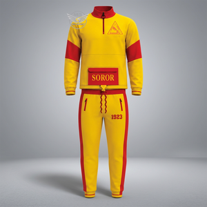 Conjunto Deportivo Personalizado NSPDK para Mujer, Amarillo y Rojo, Manga Larga, Cintura Media, Felpa, Casual, Ecológico, Secado Rápido, Bordado - Product Image 3