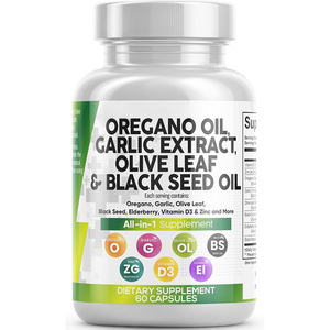 Capsules d'huile d'origan OEM avec huile de nigelle, extrait de feuille d'olivier et d'<span class=keywords><strong>ail</strong></span>, soutien immunitaire, supplément de carvacrol et de thymoquinone - Product Image 1
