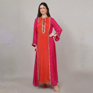 Ensemble Kurta 2 pièces pour femmes, couleur rose et orange, avec dentelle et perles, choix élégant pour femmes - Product Image 1