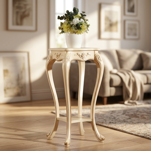 Antique Gold Hand-Carved Traditional Eco-Friendly Teak Wood Flower Stand Solid Wood Movable Home Furniture Decorative <b>Table</b> - Product Image 2