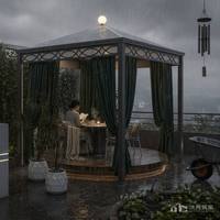 Pyramidenförmiger Aluminium-Gitterpavillon mit Pulverbeschichtetem Rahmen, Römischen Stangenvorhängen, Acryl-Lichtkugel-Oberteil, Luxuriöser Umweltfreundlicher Gartenpavillon