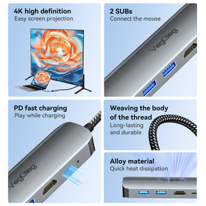 Concentrador 5 en 1 con entrega de energía de 100W RJ45 Gigabit 2 puertos de datos <span class=keywords><strong>USB</strong></span> 3,0 A compatibles con iPhone 16 Pro Max XPS <span class=keywords><strong>Lenovo</strong></span> - Product Image 5