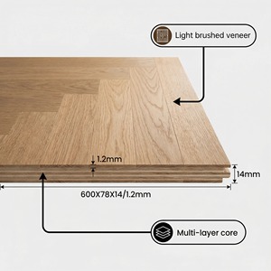 Plancher stratifié en bois dur de bouleau et noyer noir ENF brossé teinté, 600*78*14mm, épaisseur de placage 1.2mm, pour extérieur et sous-sol - Product Image 4
