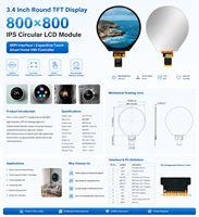 Écran LCD TFT circulaire de 3,4 pouces 800x800 IPS avec panneau tactile capacitif, interface MIPI DSI, contrôleur de maison intelligente FT3427 IC
