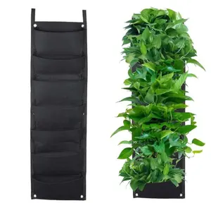 Macetero colgante de ratán para jardín, bolsa Vertical de 7 bolsillos para cultivo de plantas, bolsas colgantes de flores para fresas