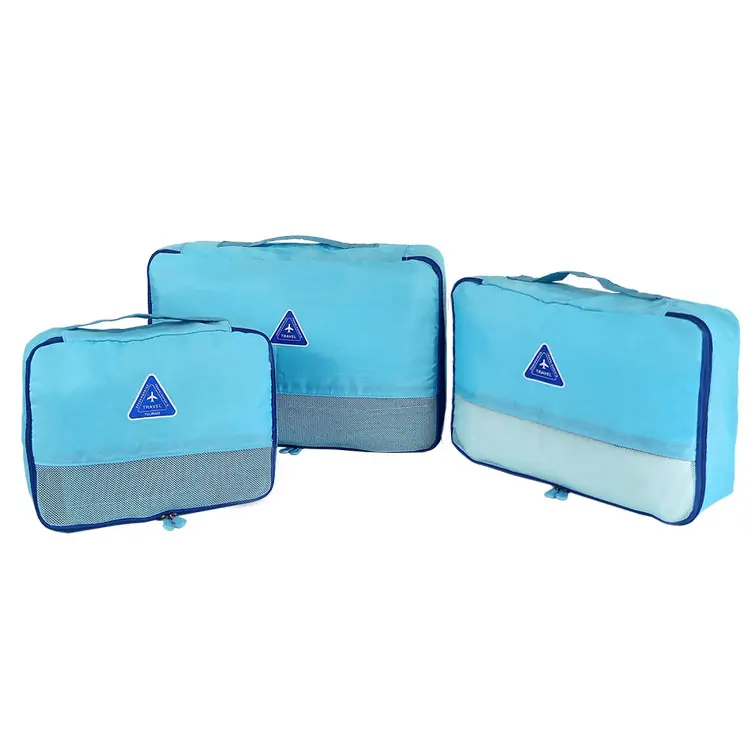 Conjunto de 3 peças Blue Travel Bag Set Kit bagagem elegante com fecho de zíper para organizar roupas Underwear Meias Sapatos