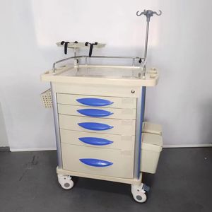 Chariot médical d'urgence à 5 tiroirs, construction en acier inoxydable, roues silencieuses pour ambulance, salle <span class=keywords><strong>de</strong></span> <span class=keywords><strong>maternité</strong></span>, clinique - Product Image 5