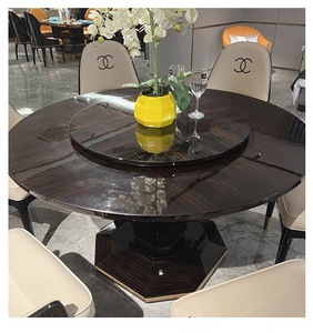 Ensemble de salle à manger moderne de luxe <span class=keywords><strong>en</strong></span> gros d'usine, 6/8 places, motif <span class=keywords><strong>bois</strong></span>, peinture piano haute brillance, <span class=keywords><strong>table</strong></span> ronde moderne haut de gamme - Product Image 3